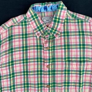 Men's Vintage 1946 L Green, Yellow & Pink Plaid LS BF 100% Cotton Shirt